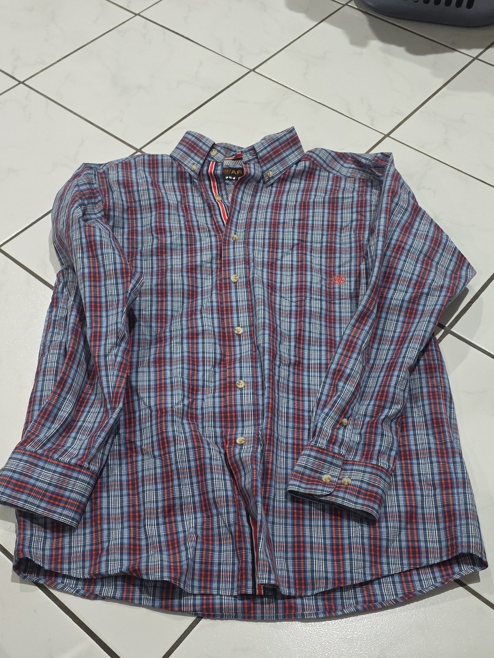 Ariat Orange & Blue Plaid Long-Sleeve Button-Down Shirt